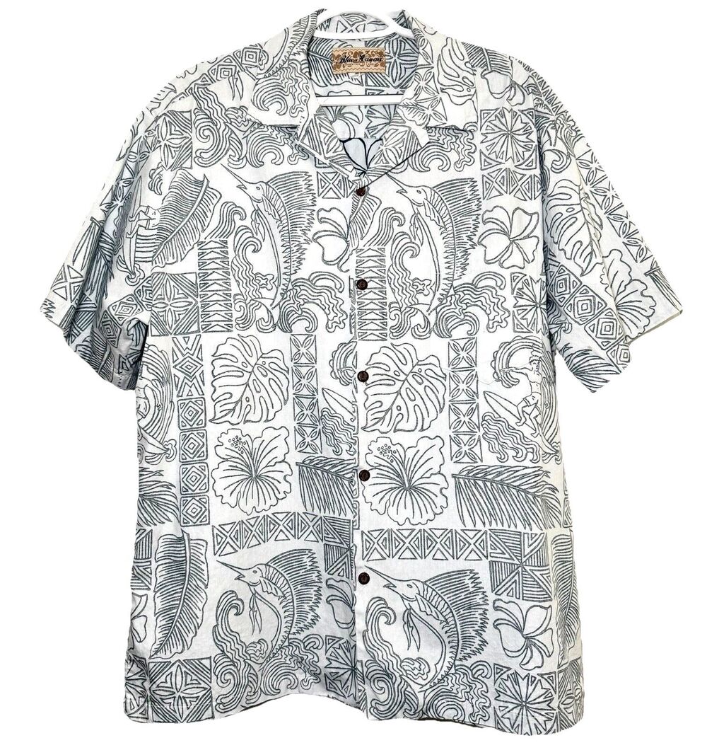 Blue Hawaii Reverse Print Aloha Shirt Mens XL Marlin Fishing Surfer Hawaiian